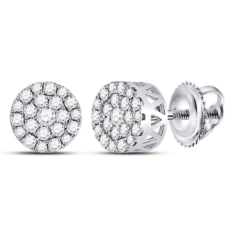 14kt White Gold Women's Diamond Concentric Circle Cluster Earrings 1/2 Cttw-Gold & Diamond Earrings-JadeMoghul Inc.