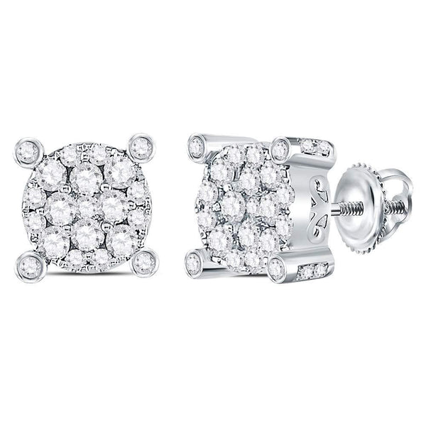 14kt White Gold Women's Diamond Corner Cluster Earrings 1/2 Cttw-Gold & Diamond Earrings-JadeMoghul Inc.