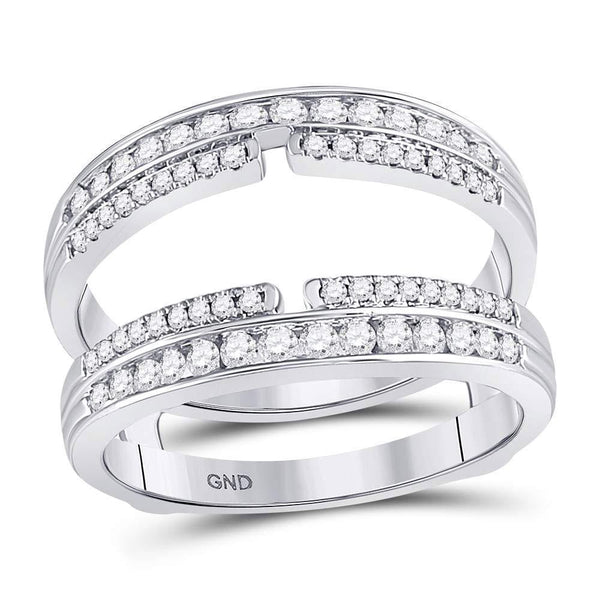 14kt White Gold Women's Diamond Double Row Bisected Wrap Ring Guard Enhancer 1/2 Cttw-Gold & Diamond Rings-JadeMoghul Inc.