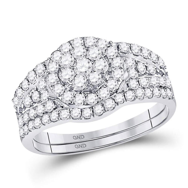 14kt White Gold Women's Diamond Flower Cluster Bridal or Engagement Ring Band Set 1.00 Cttw-Gold & Diamond Wedding Jewelry-JadeMoghul Inc.