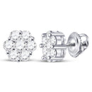 14kt White Gold Women's Diamond Flower Cluster Earrings 3/4 Cttw-Gold & Diamond Earrings-JadeMoghul Inc.