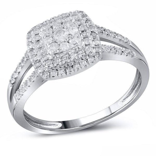 14kt White Gold Women's Diamond Flower Cluster Ring 1/2 Cttw-Gold & Diamond Rings-JadeMoghul Inc.