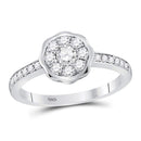 14kt White Gold Women's Diamond Flower Cluster Ring-Rings And Bands-JadeMoghul Inc.