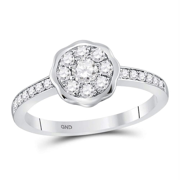 14kt White Gold Women's Diamond Flower Cluster Ring-Rings And Bands-JadeMoghul Inc.