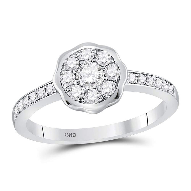 14kt White Gold Women's Diamond Flower Cluster Ring-Rings And Bands-JadeMoghul Inc.