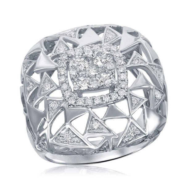 14kt White Gold Women's Diamond Geometric Triangle Cocktail Ring 1.00 Cttw-Gold & Diamond Rings-JadeMoghul Inc.