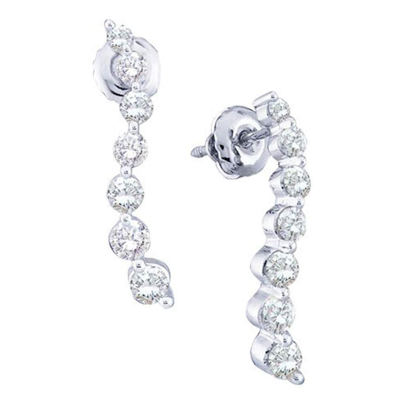 14kt White Gold Women's Diamond Graduated Journey Stud Earrings 1.00 Cttw-Gold & Diamond Earrings-JadeMoghul Inc.