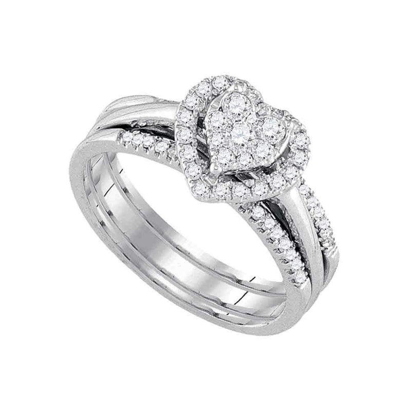 14kt White Gold Women's Diamond Heart 3-Piece Bridal Wedding Engagement Ring Band Set 1/2 Cttw - FREE Shipping (US/CAN)-Gold & Diamond Wedding Ring Sets-5-JadeMoghul Inc.