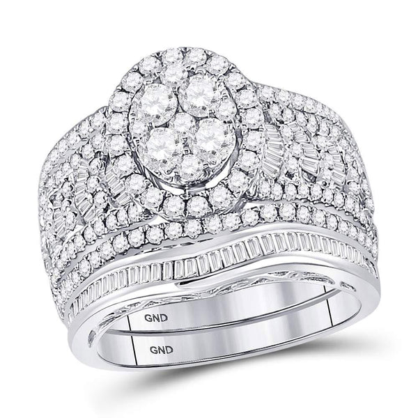 14kt White Gold Women's Diamond Oval Bridal or Engagement Ring Band Set 2.00 Cttw-Gold & Diamond Wedding Jewelry-JadeMoghul Inc.