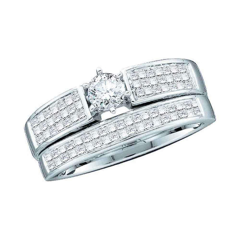 14kt White Gold Women's Diamond Round Bridal Wedding Engagement Ring Band Set 1.00 Cttw - FREE Shipping (US/CAN)-Gold & Diamond Wedding Ring Sets-6-JadeMoghul Inc.