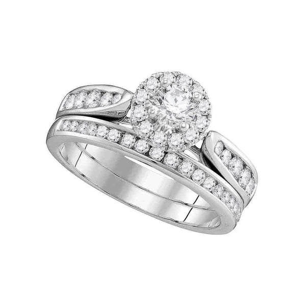 14kt White Gold Women's Diamond Round Halo Bridal Wedding Engagement Ring Band Set 1.00 Cttw - FREE Shipping (US/CAN)-Gold & Diamond Wedding Ring Sets-5-JadeMoghul Inc.