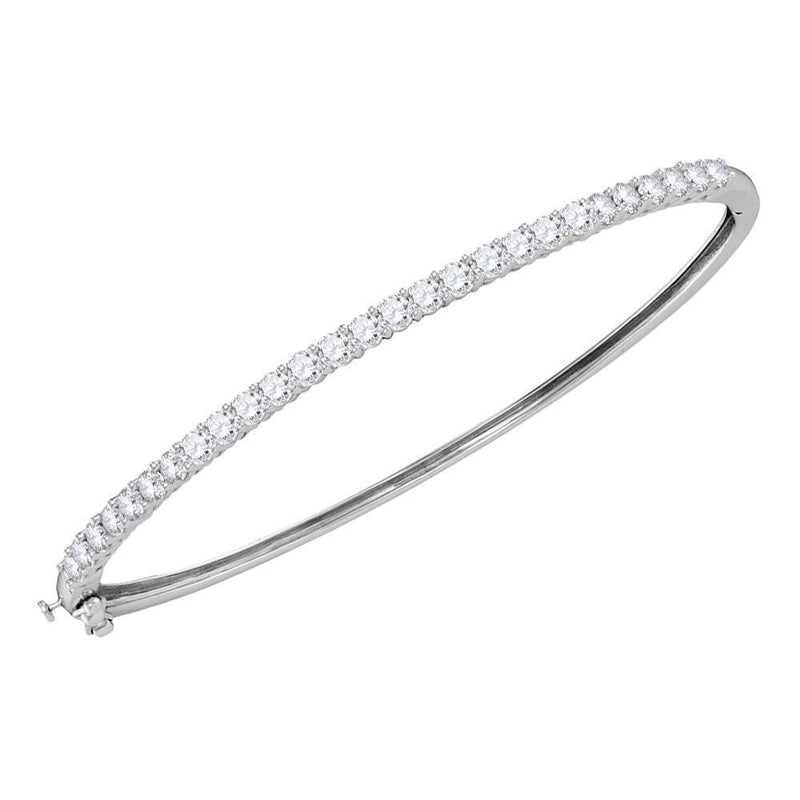 14kt White Gold Women's Diamond Single Row Bangle Bracelet 2.00 Cttw-Gold & Diamond Bracelets-JadeMoghul Inc.