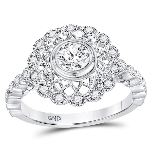 14kt White Gold Women's Diamond Solitaire Openwork Milgrain Bridal or Engagement Ring 3/4 Cttw-Gold & Diamond Wedding Jewelry-JadeMoghul Inc.