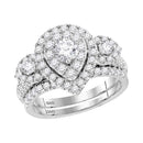 14kt White Gold Women's Diamond Teardrop Wedding Ring Band Set-Gold & Diamond Wedding Jewelry-JadeMoghul Inc.