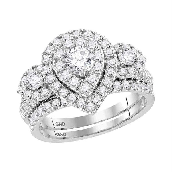 14kt White Gold Women's Diamond Teardrop Wedding Ring Band Set-Gold & Diamond Wedding Jewelry-JadeMoghul Inc.