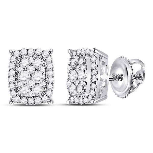 14kt White Gold Women's Diamond Vertical Rectangle Cluster Earrings 1/2 Cttw-Gold & Diamond Earrings-JadeMoghul Inc.