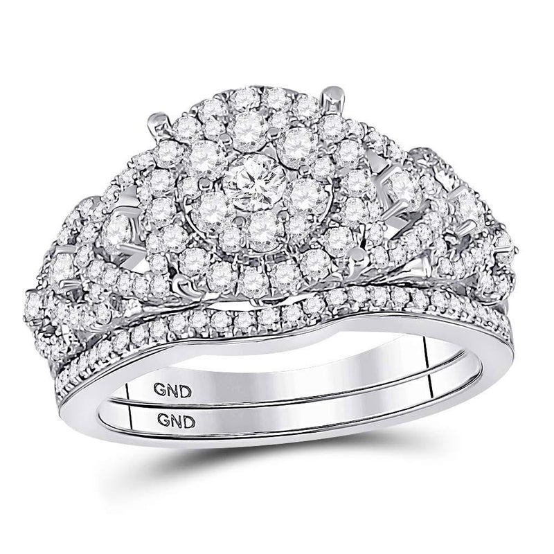 14kt White Gold Women's Diamond Vintage-inspired Bridal or Engagement Ring Band Set 1.00 Cttw-Gold & Diamond Wedding Jewelry-JadeMoghul Inc.