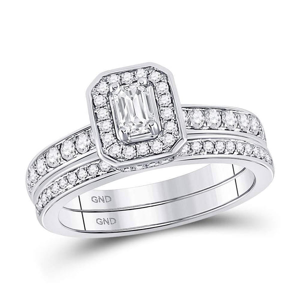 14kt White Gold Women's Emerald Diamond Bridal or Engagement Ring Band Set 1.00 Cttw-Gold & Diamond Wedding Jewelry-JadeMoghul Inc.