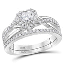 14kt White Gold Womens Heart Diamond Bridal Wedding Engagement Ring Band Set 7-8 Cttw-Gold & Diamond Wedding Ring Sets-JadeMoghul Inc.