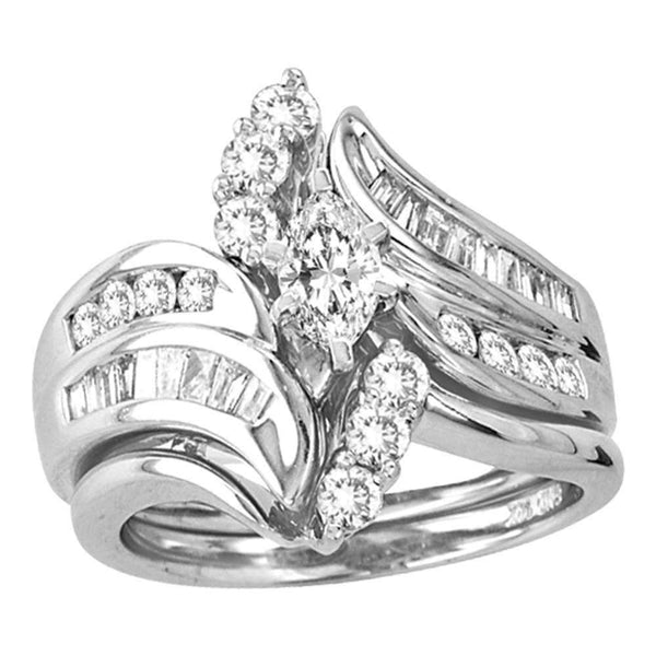 14kt White Gold Women's Marquise Diamond Bridal Wedding Engagement Ring Band Set 1-1/2 Cttw - FREE Shipping (US/CAN)-Gold & Diamond Wedding Ring Sets-5-JadeMoghul Inc.