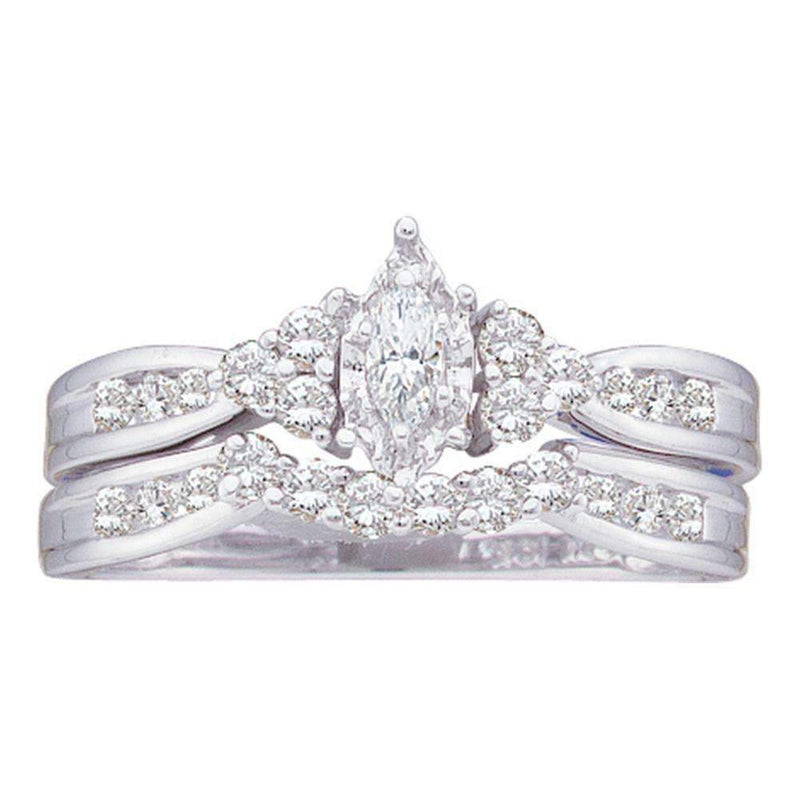 14kt White Gold Women's Marquise Diamond Bridal Wedding Engagement Ring Band Set 1/2 Cttw - FREE Shipping (US/CAN)-Gold & Diamond Wedding Ring Sets-5-JadeMoghul Inc.