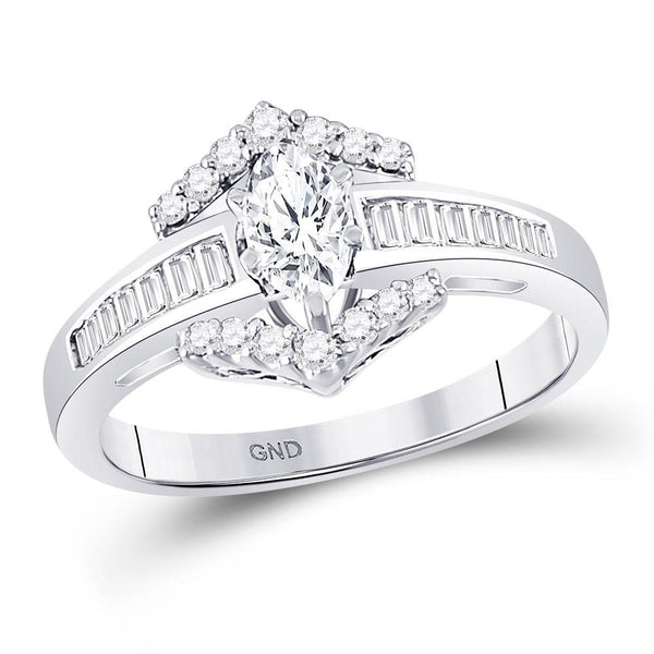 14kt White Gold Women's Marquise Diamond Solitaire Bridal or Engagement Ring 3/4 Cttw-Gold & Diamond Wedding Jewelry-JadeMoghul Inc.