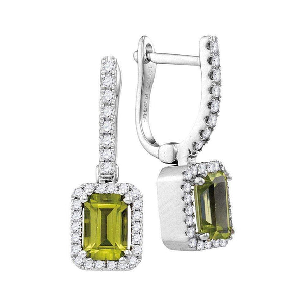 14kt White Gold Women's Natural Emerald Peridot Diamond Dangle Earrings 1-5-8 Cttw - FREE Shipping (US/CAN)-Gold & Diamond Earrings-JadeMoghul Inc.