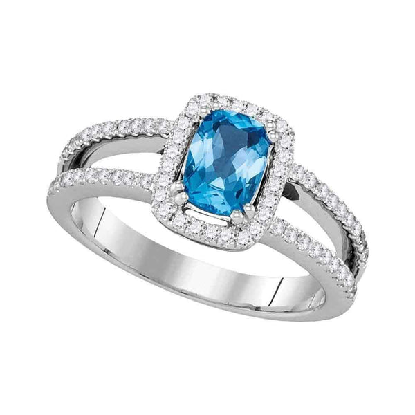 14kt White Gold Womens Oval Blue Topaz Solitaire Diamond-accent Ring 1-1-5 Cttw-Gold & Diamond Fashion Rings-JadeMoghul Inc.