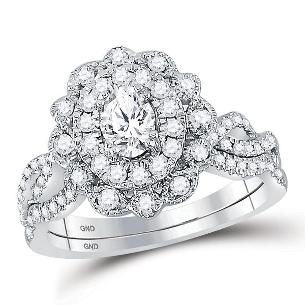 14kt White Gold Women's Oval Diamond Twist Bridal or Engagement Ring Band Set 1.00 Cttw-Gold & Diamond Wedding Jewelry-JadeMoghul Inc.