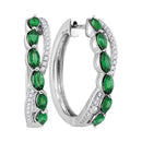 14kt White Gold Women's Oval Natural Emerald Diamond Woven Hoop Earrings 1-4 Cttw - FREE Shipping (US/CAN)-Gold & Diamond Earrings-JadeMoghul Inc.