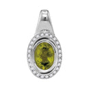 14kt White Gold Womens Oval Peridot Solitaire Diamond Accent Pendant 1-1-2 Cttw-Gold & Diamond Pendants & Necklaces-JadeMoghul Inc.