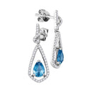 14kt White Gold Women's Pear Blue Topaz Solitaire Teardrop Diamond Frame Dangle Earrings 1-3 Cttw - FREE Shipping (USA/CAN)-Gold & Diamond Earrings-JadeMoghul Inc.