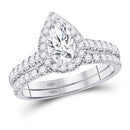 14kt White Gold Women's Pear Diamond Bridal or Engagement Ring Band Set 1-1/2 Cttw-Gold & Diamond Wedding Jewelry-JadeMoghul Inc.