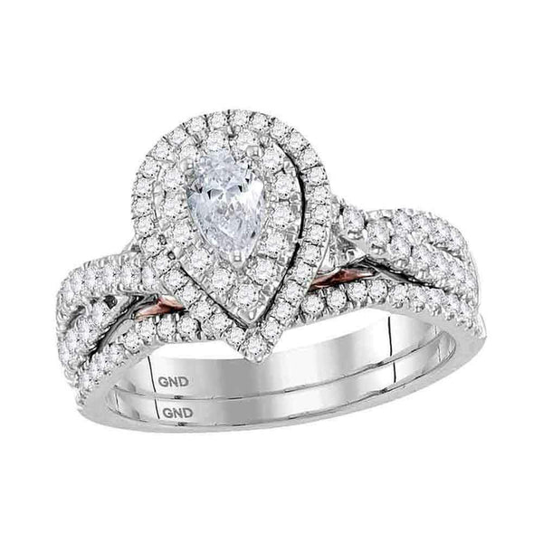 14kt White Gold Women's Pear Diamond Bridal Wedding Engagement Ring Band Set 1.00 Cttw - FREE Shipping (US/CAN)-Gold & Diamond Wedding Ring Sets-JadeMoghul Inc.