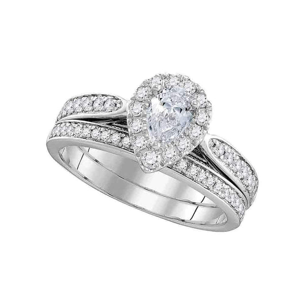 14kt White Gold Women's Pear Diamond Bridal Wedding Engagement Ring Band Set 1.00 Cttw - FREE Shipping (US/CAN)-Wedding Jewelry-5-JadeMoghul Inc.