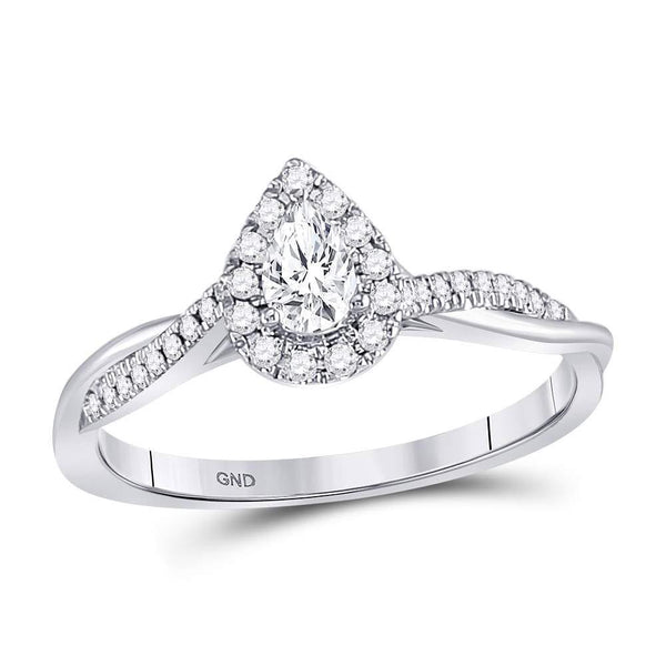 14kt White Gold Women's Pear Diamond Solitaire Twist Bridal or Engagement Ring 1/3 Cttw-Gold & Diamond Wedding Jewelry-JadeMoghul Inc.