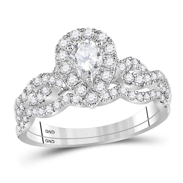 14kt White Gold Women's Pear Diamond Twist Bridal Wedding Engagement Ring Band Set 1.00 Cttw - FREE Shipping (US/CAN)-Gold & Diamond Wedding Ring Sets-JadeMoghul Inc.