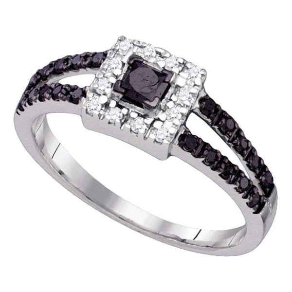 14kt White Gold Women's Princess Black Color Enhanced Diamond Halo Bridal Wedding Engagement Ring 1/2 Cttw - FREE Shipping (US/CAN)-Gold & Diamond Engagement & Anniversary Rings-6-JadeMoghul Inc.