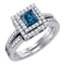 14kt White Gold Womens Princess Blue Color Enhanced Diamond Square Halo Bridal Wedding Engagement Ring Band Set 7/8 Cttw-Gold & Diamond Wedding Ring Sets-8-JadeMoghul Inc.