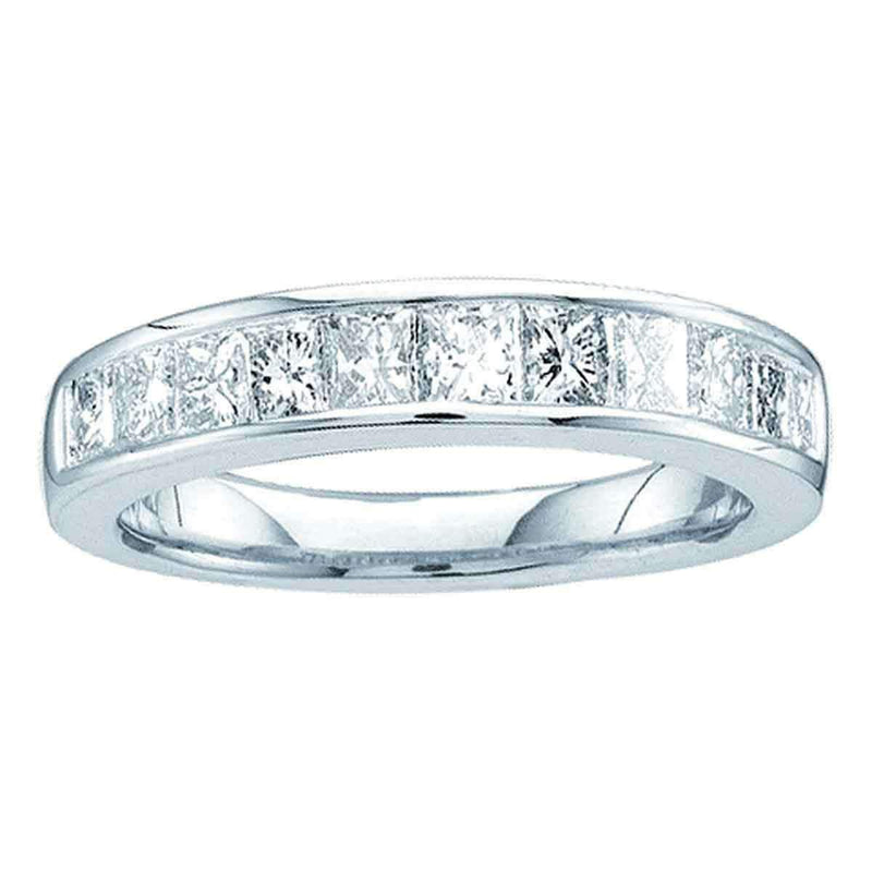 14kt White Gold Women's Princess Channel-set Diamond Single Row Wedding Band 1-2 Cttw - FREE Shipping (US/CAN) - Size 8-Gold & Diamond Wedding Jewelry-JadeMoghul Inc.