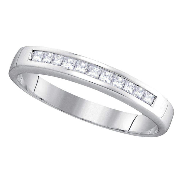 14kt White Gold Women's Princess Channel-set Diamond Single Row Wedding Band 1-4 Cttw - FREE Shipping (US/CAN) - Size 9-Gold & Diamond Wedding Jewelry-JadeMoghul Inc.