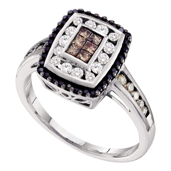 14kt White Gold Women's Princess Cognac-brown Black Color Enhanced Diamond Rectangle Cluster Ring 1/2 Cttw - FREE Shipping (US/CAN)-Gold & Diamond Fashion Rings-5-JadeMoghul Inc.