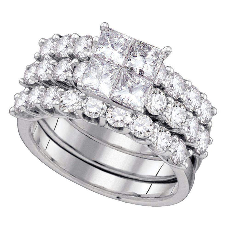 14kt White Gold Women's Princess Diamond 3-Piece Bridal Wedding Engagement Ring Band Set 4.00 Cttw - FREE Shipping (US/CAN)-Gold & Diamond Wedding Ring Sets-5-JadeMoghul Inc.