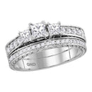 14kt White Gold Women's Princess Diamond 3-Stone Bridal Wedding Engagement Ring Band Set 1.00 Cttw - FREE Shipping (US/CAN) (Certified)-Wedding Jewelry-5-JadeMoghul Inc.