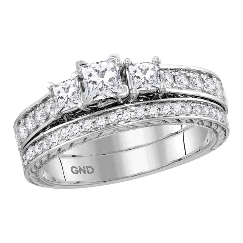 14kt White Gold Women's Princess Diamond 3-Stone Bridal Wedding Engagement Ring Band Set 1.00 Cttw - FREE Shipping (US/CAN) (Certified)-Wedding Jewelry-5-JadeMoghul Inc.