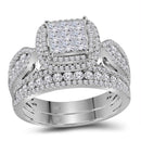 14kt White Gold Womens Princess Diamond Bridal Wedding Engagement Ring Band Set 1-1-2 Cttw-Gold & Diamond Wedding Ring Sets-JadeMoghul Inc.