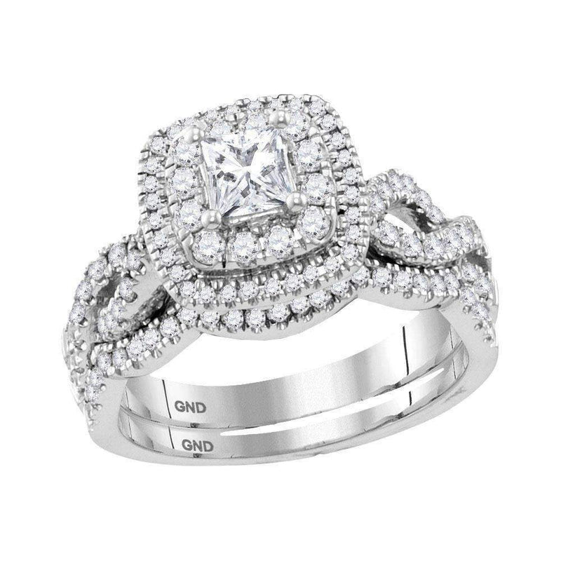 14kt White Gold Womens Princess Diamond Bridal Wedding Engagement Ring Band Set 1-1-8 Cttw-Gold & Diamond Wedding Ring Sets-JadeMoghul Inc.