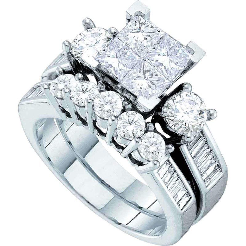 14kt White Gold Women's Princess Diamond Bridal Wedding Engagement Ring Band Set 1-1/2 Cttw - FREE Shipping (US/CAN)-Gold & Diamond Wedding Ring Sets-5-JadeMoghul Inc.