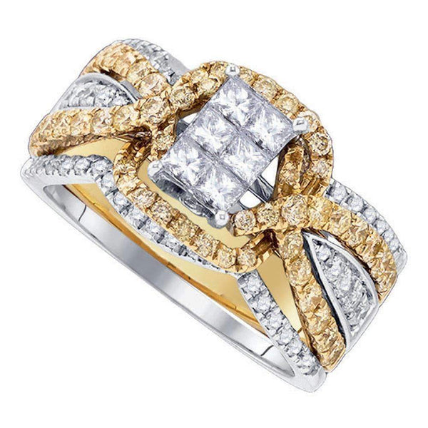 14kt White Gold Women's Princess Diamond Bridal Wedding Engagement Ring Band Set 1-1/2 Cttw - FREE Shipping (US/CAN)-Gold & Diamond Wedding Ring Sets-5-JadeMoghul Inc.