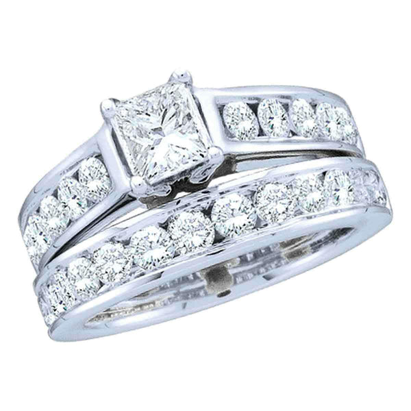 14kt White Gold Women's Princess Diamond Bridal Wedding Engagement Ring Band Set 1-1/2 Cttw - FREE Shipping (US/CAN)-Gold & Diamond Wedding Ring Sets-7-JadeMoghul Inc.